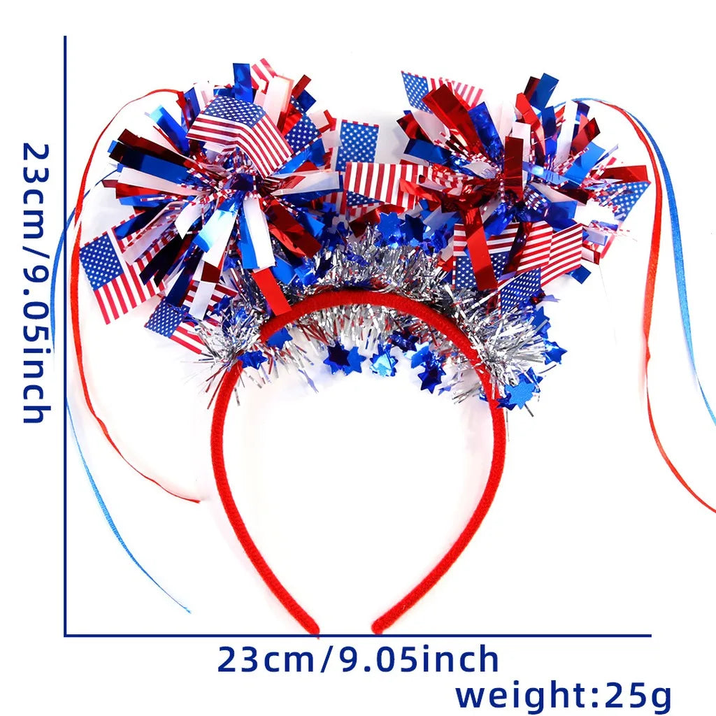 4th of July Patriotic Headband Red White Blue Stars Flag Hair Hoop for American Independence Day Party Decor Fits Adults Kids