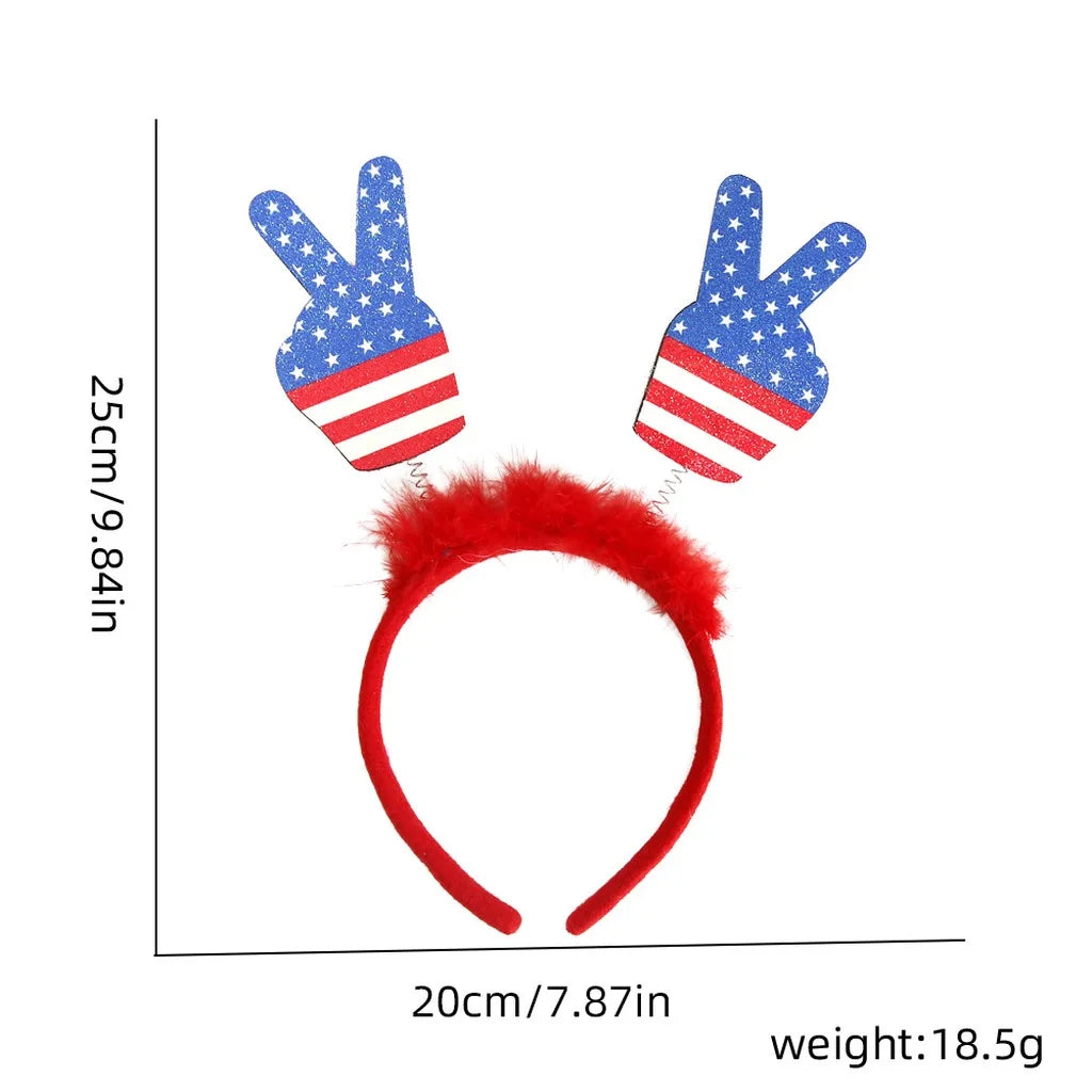 4th of July Patriotic Headband Red White Blue Stars Flag Hair Hoop for American Independence Day Party Decor Fits Adults Kids