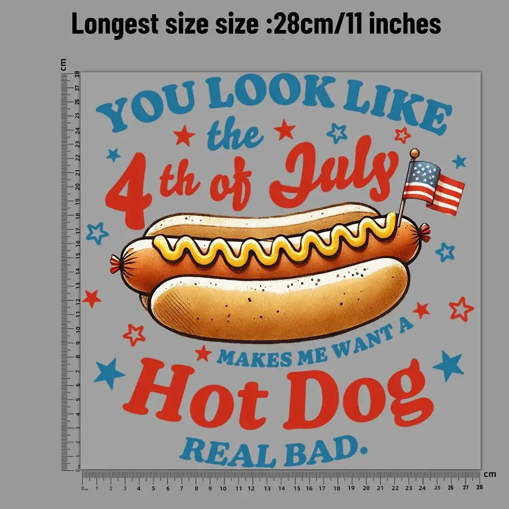 Fashion 4th Of July Hot Dog Hamburger Heat Transfer Patches For Clothes DIY A-Level Washable T-shirts Iron-on Thermal Stickers