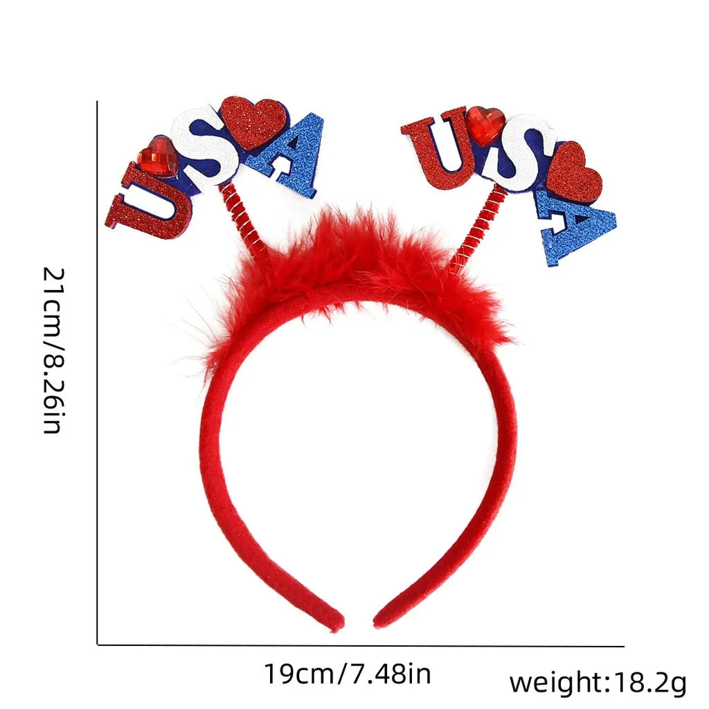 4th of July Patriotic Headband Red White Blue Stars Flag Hair Hoop for American Independence Day Party Decor Fits Adults Kids