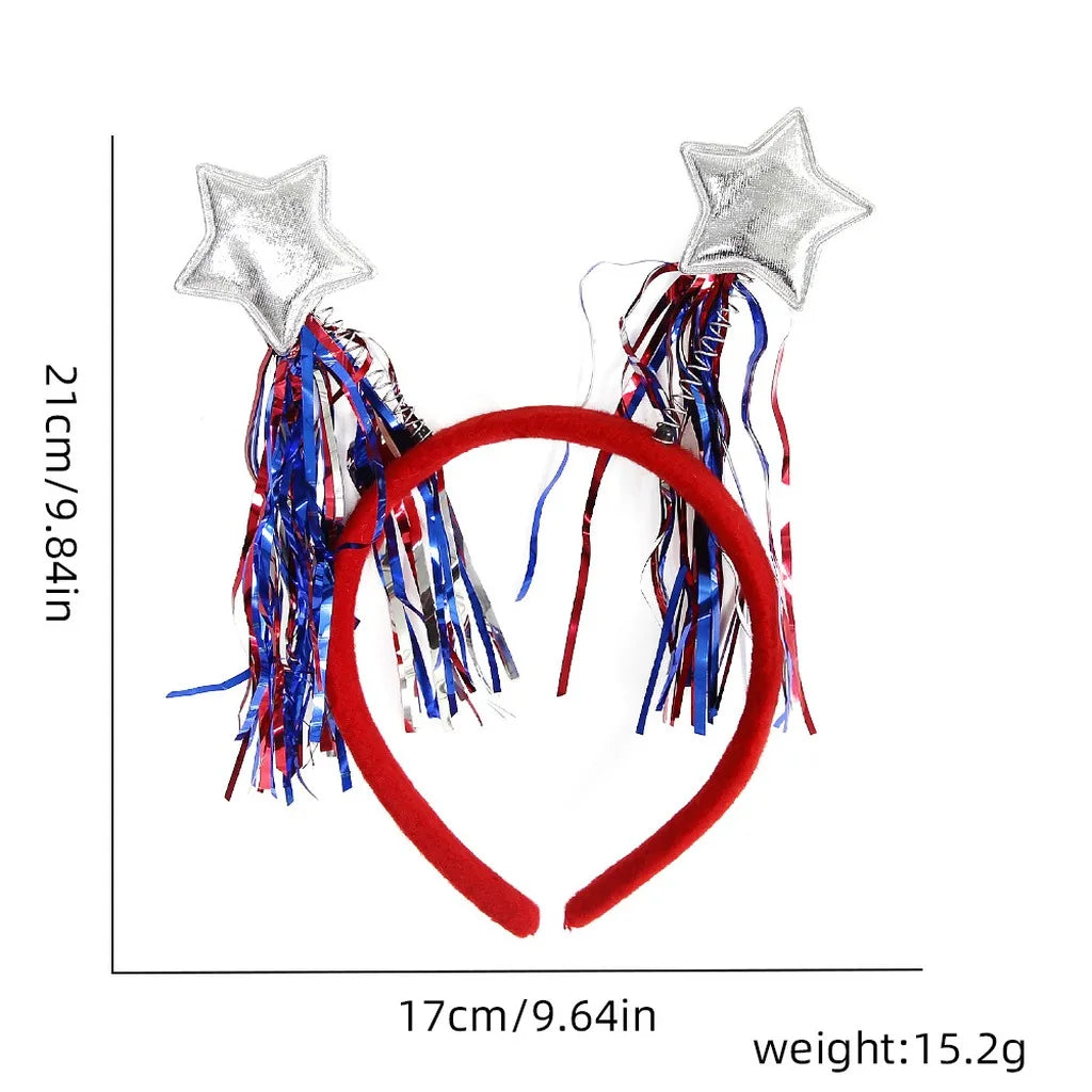 4th of July Patriotic Headband Red White Blue Stars Flag Hair Hoop for American Independence Day Party Decor Fits Adults Kids