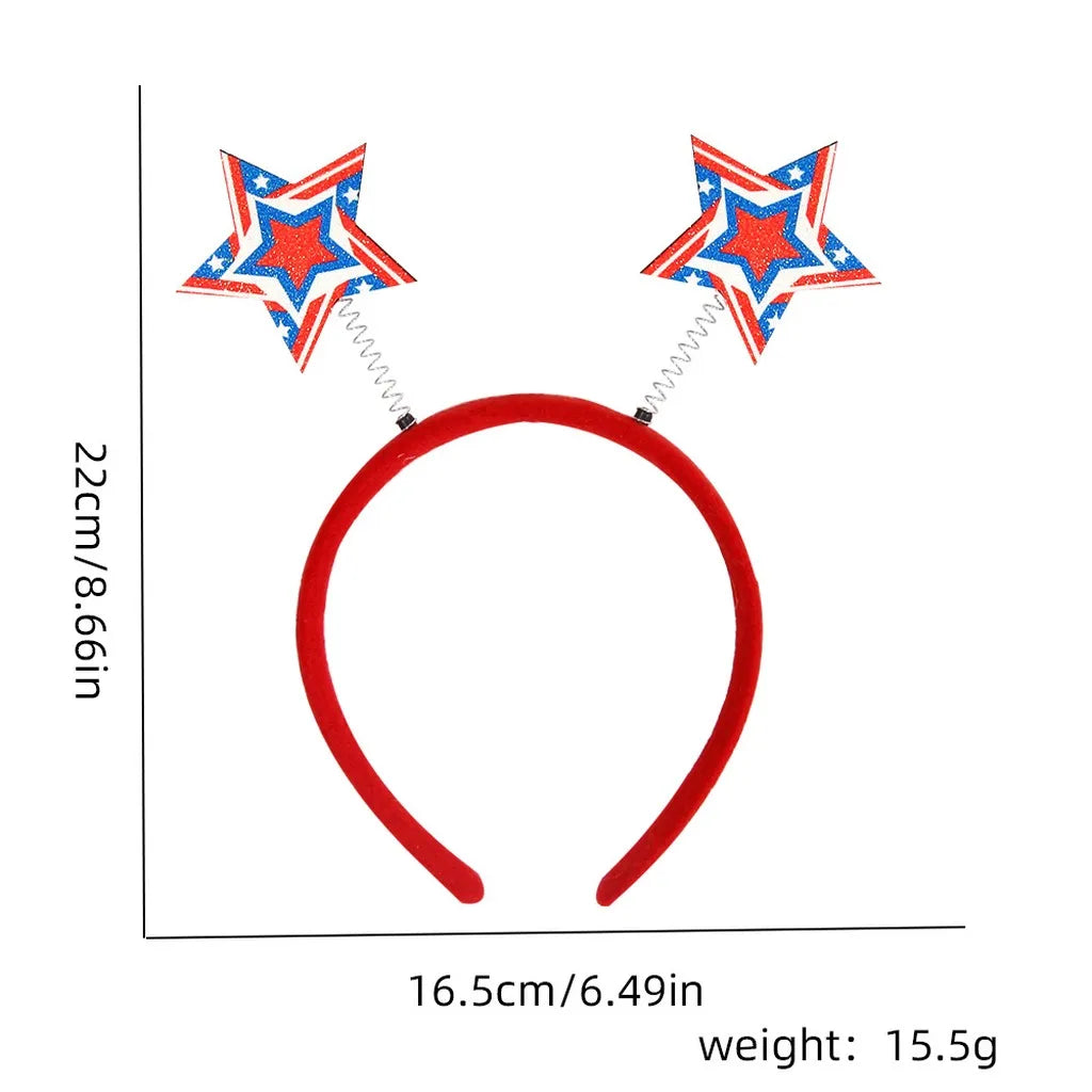 4th of July Patriotic Headband Red White Blue Stars Flag Hair Hoop for American Independence Day Party Decor Fits Adults Kids