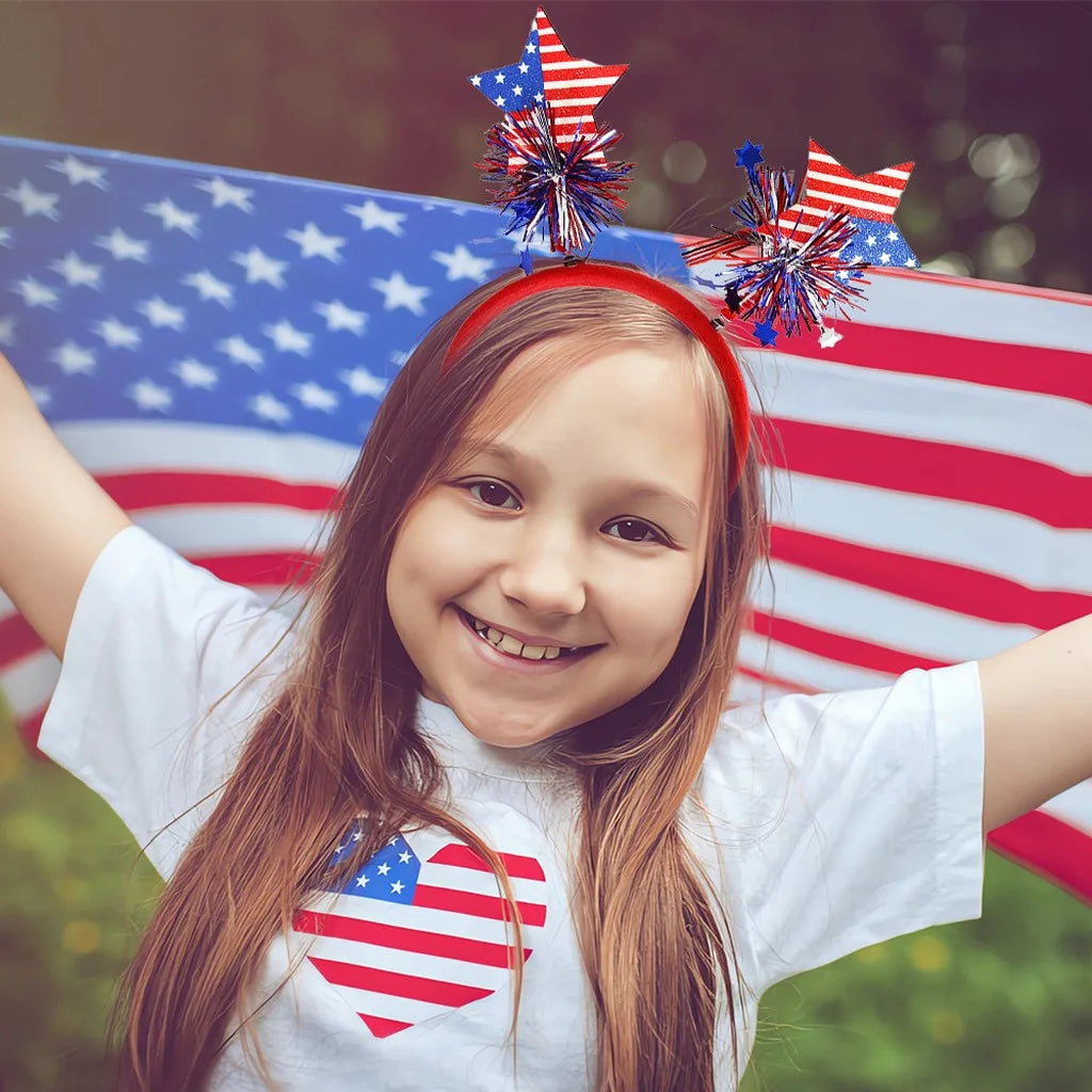 4th of July Patriotic Headband Red White Blue Stars Flag Hair Hoop for American Independence Day Party Decor Fits Adults Kids