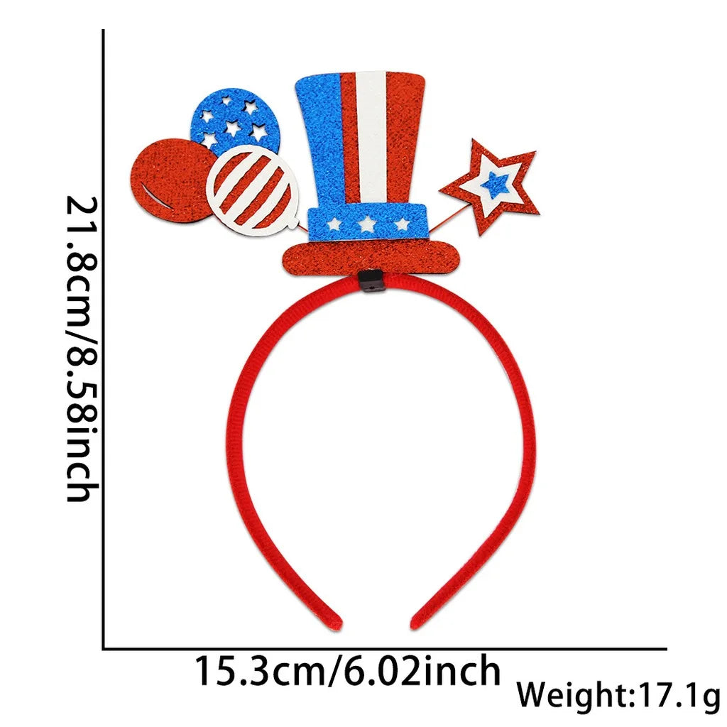 4th of July Patriotic Headband Red White Blue Stars Flag Hair Hoop for American Independence Day Party Decor Fits Adults Kids