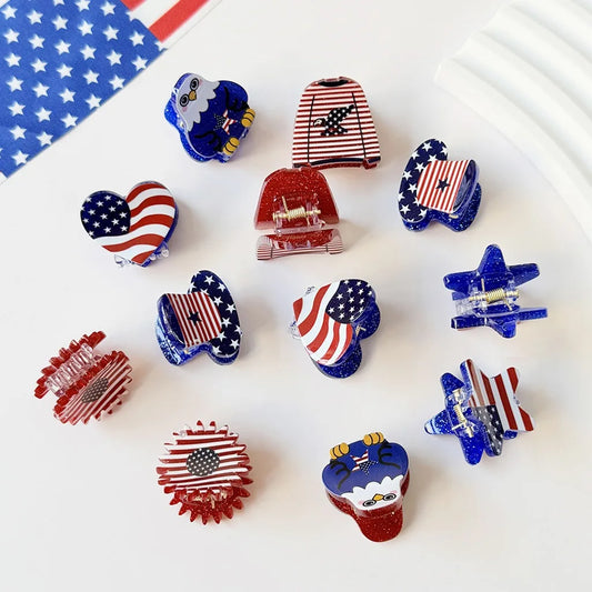 American Flag Pattern Mini Hair Claw Clips Patriotic 4th Of July Independence Day Hair Accessories For Women