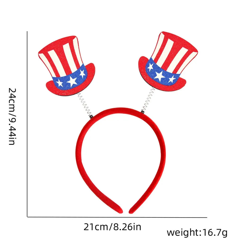 4th of July Patriotic Headband Red White Blue Stars Flag Hair Hoop for American Independence Day Party Decor Fits Adults Kids