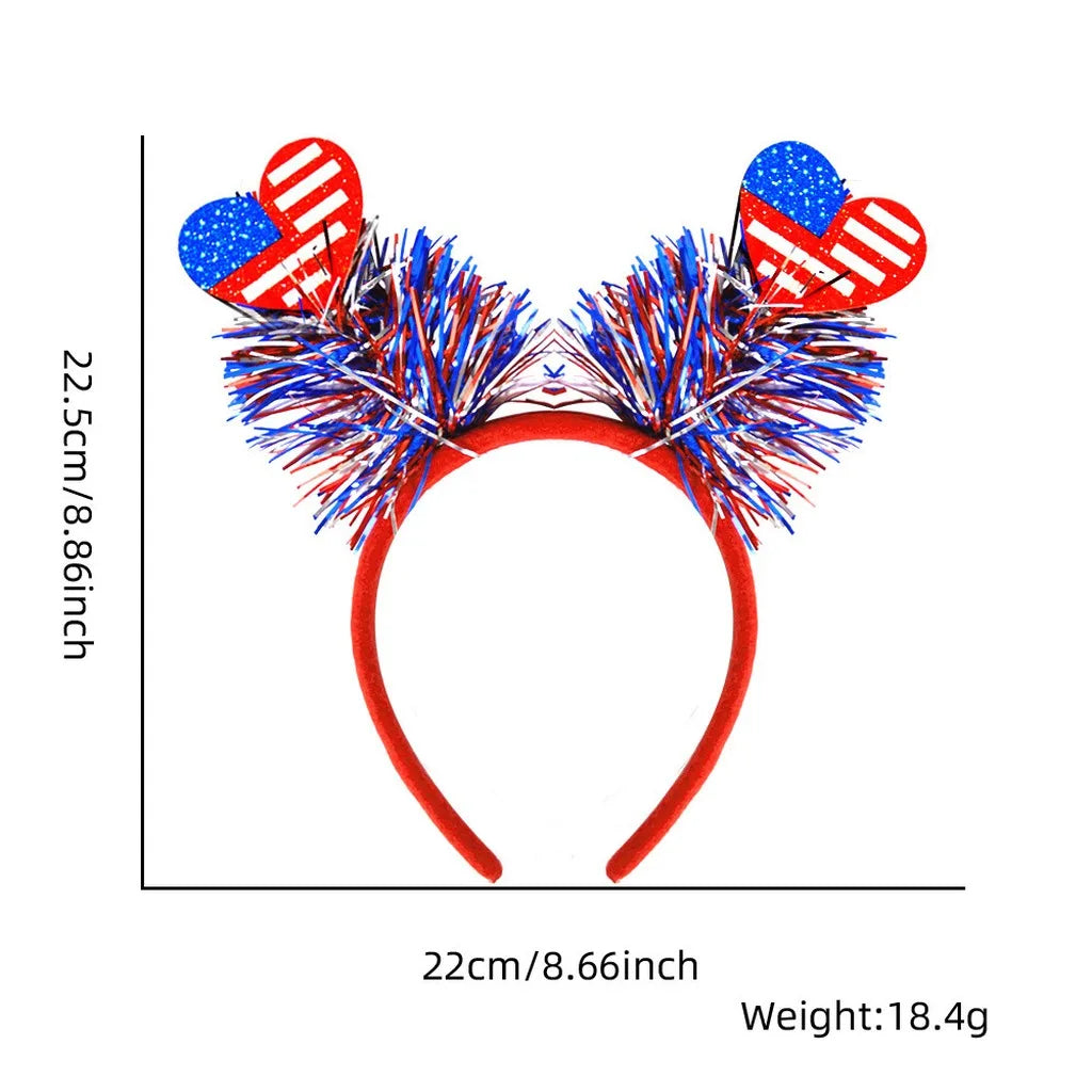 4th of July Patriotic Headband Red White Blue Stars Flag Hair Hoop for American Independence Day Party Decor Fits Adults Kids