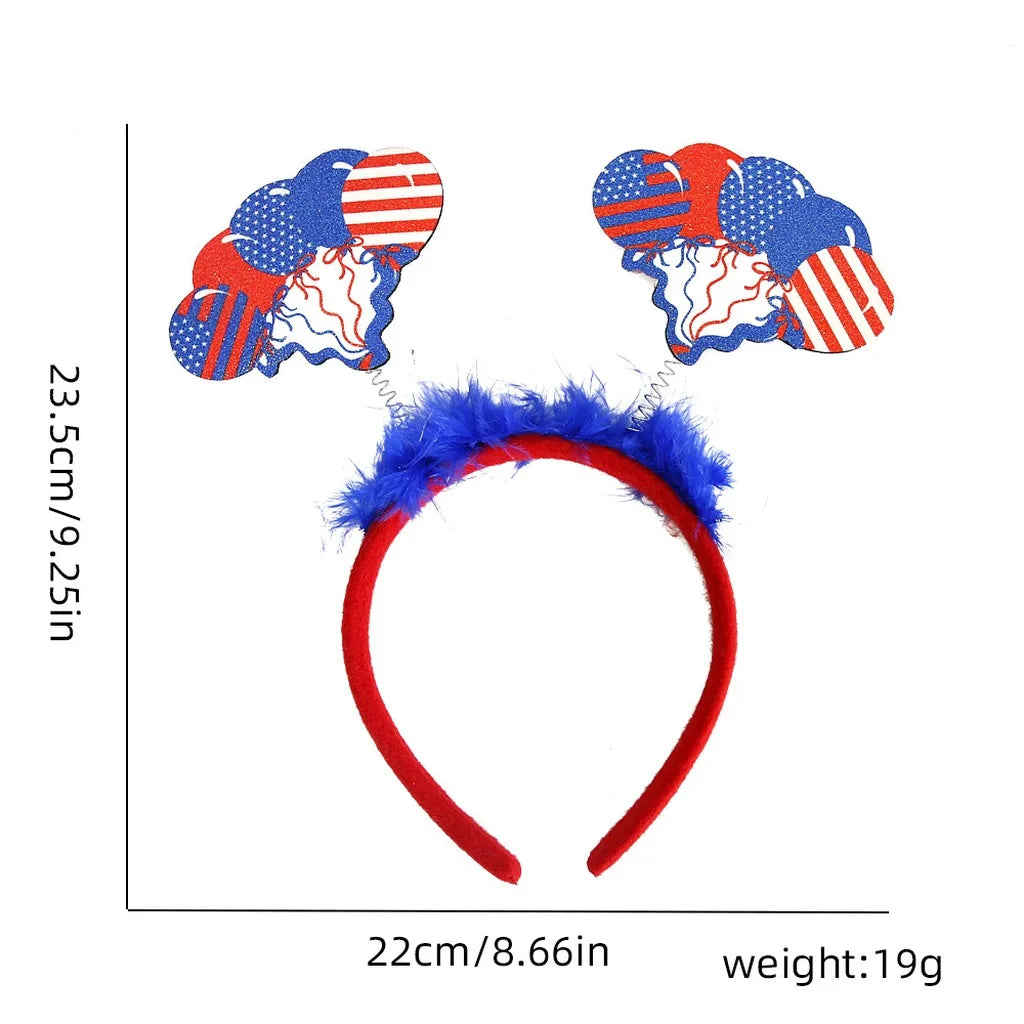 4th of July Patriotic Headband Red White Blue Stars Flag Hair Hoop for American Independence Day Party Decor Fits Adults Kids
