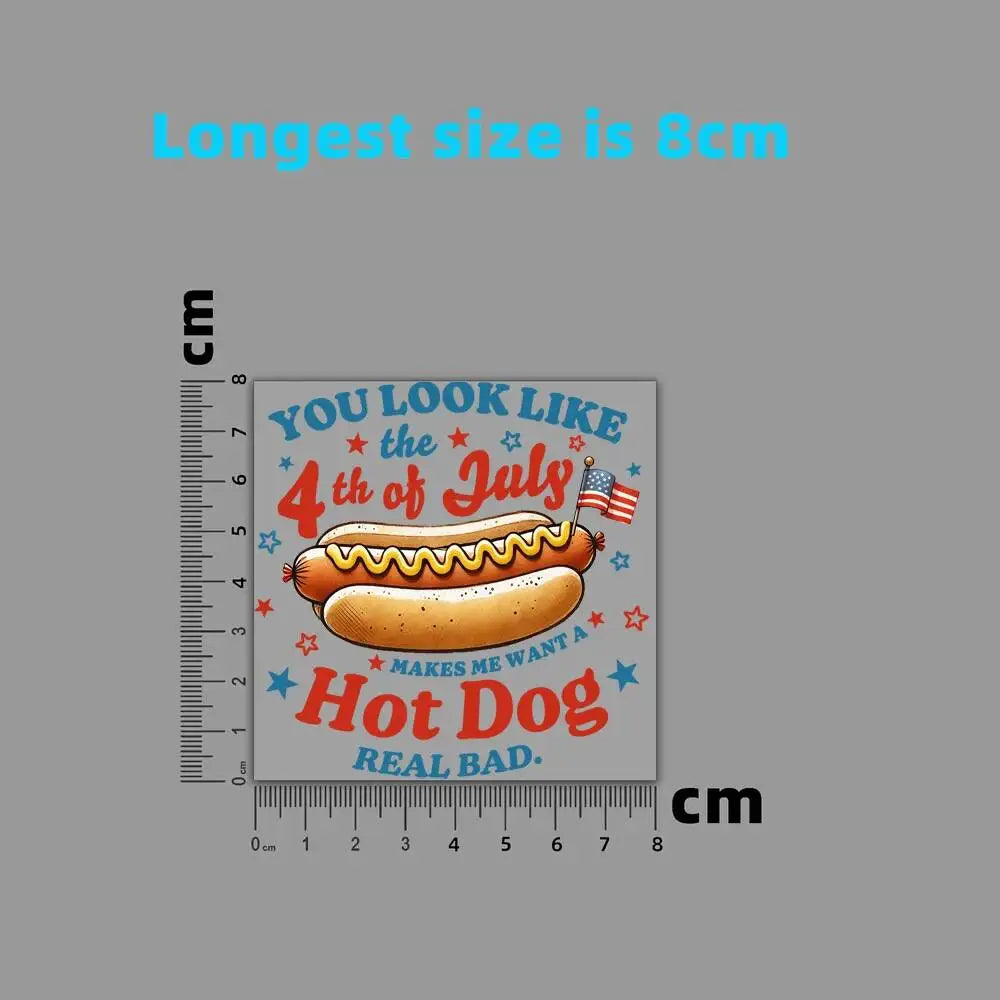 Fashion 4th Of July Hot Dog Hamburger Heat Transfer Patches For Clothes DIY A-Level Washable T-shirts Iron-on Thermal Stickers