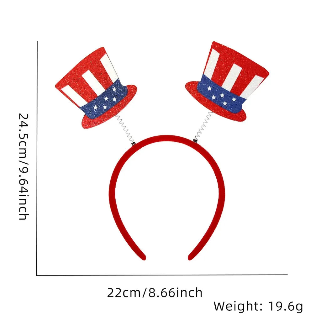 4th of July Patriotic Headband Red White Blue Stars Flag Hair Hoop for American Independence Day Party Decor Fits Adults Kids