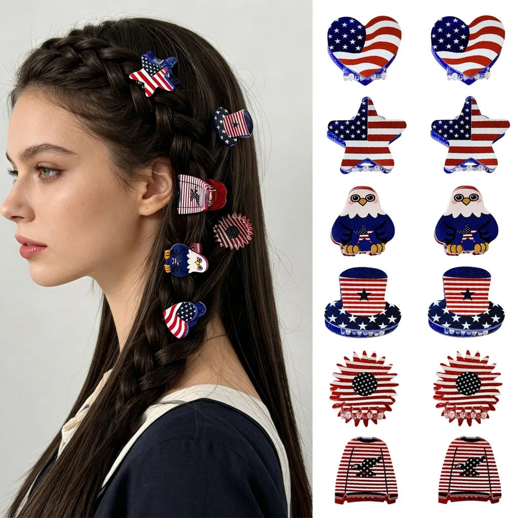 American Flag Pattern Mini Hair Claw Clips Patriotic 4th Of July Independence Day Hair Accessories For Women