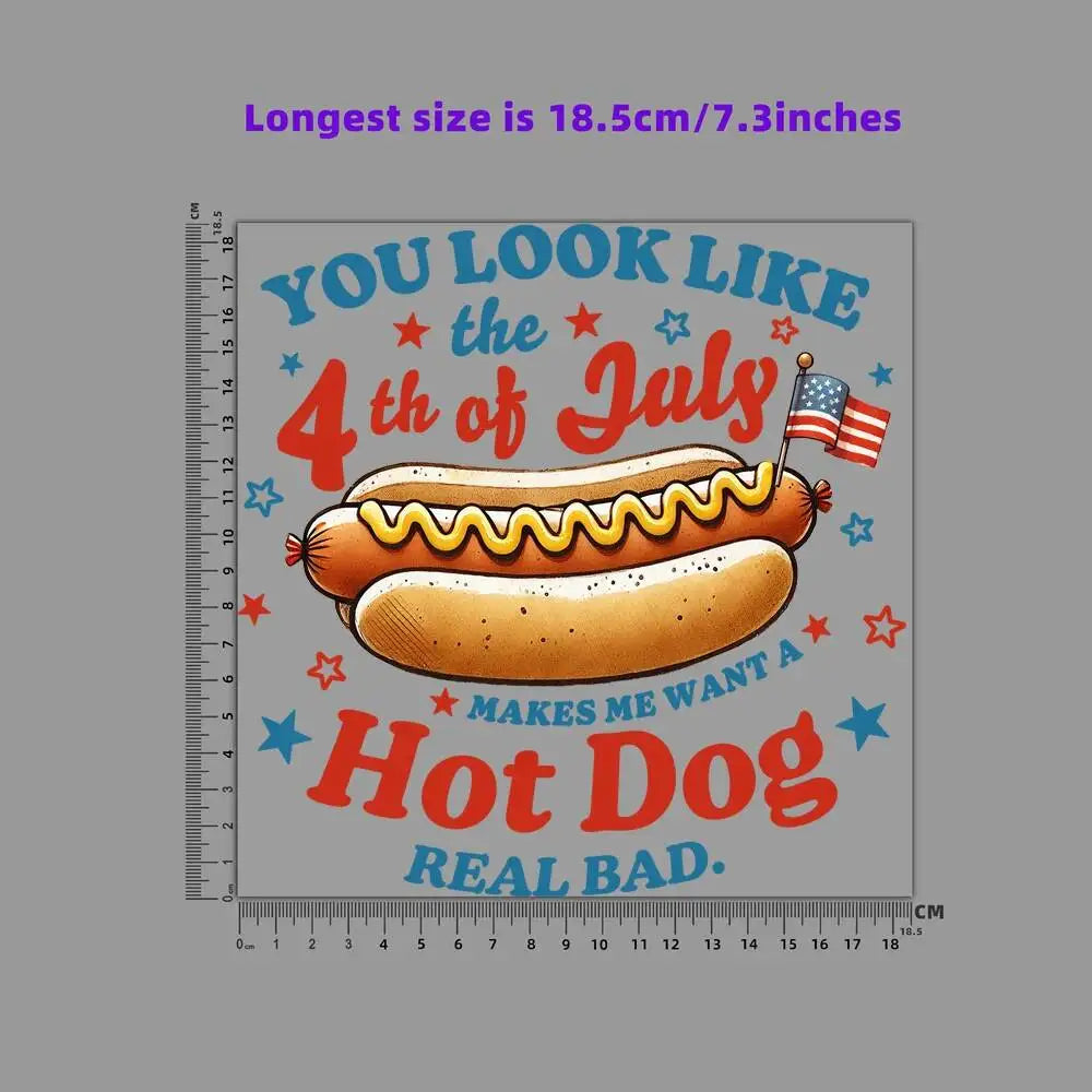 Fashion 4th Of July Hot Dog Hamburger Heat Transfer Patches For Clothes DIY A-Level Washable T-shirts Iron-on Thermal Stickers
