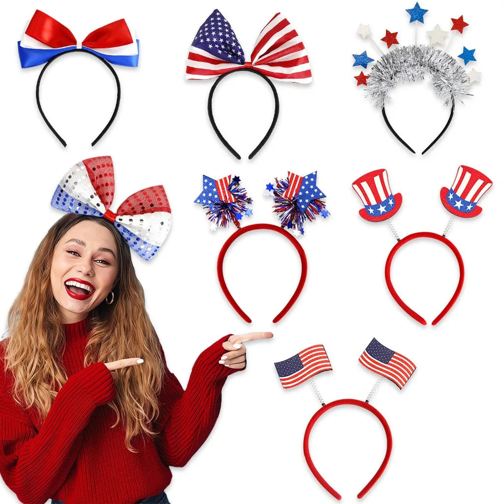4th of July Patriotic Headband Red White Blue Stars Flag Hair Hoop for American Independence Day Party Decor Fits Adults Kids