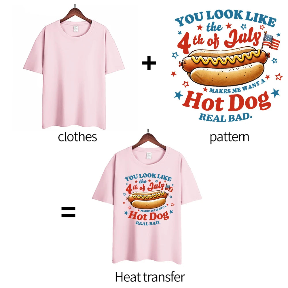 Fashion 4th Of July Hot Dog Hamburger Heat Transfer Patches For Clothes DIY A-Level Washable T-shirts Iron-on Thermal Stickers