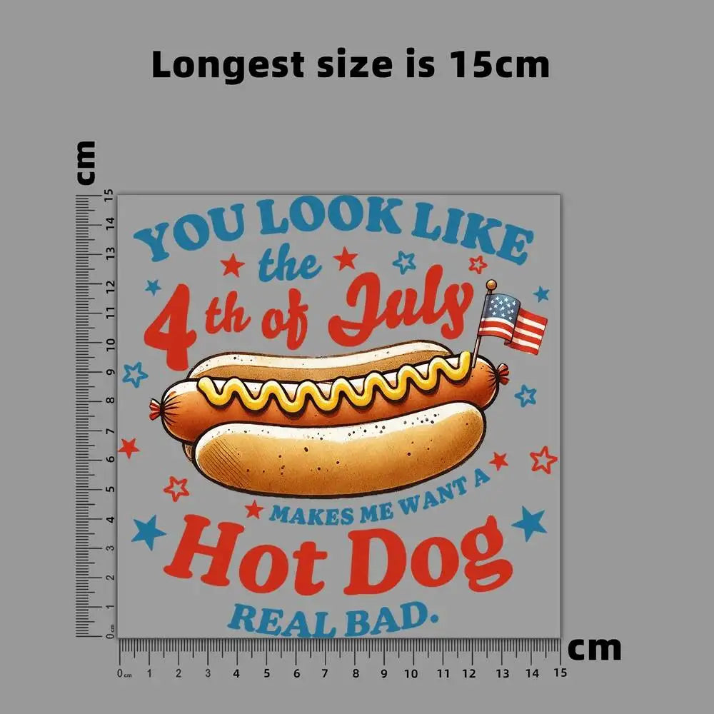 Fashion 4th Of July Hot Dog Hamburger Heat Transfer Patches For Clothes DIY A-Level Washable T-shirts Iron-on Thermal Stickers