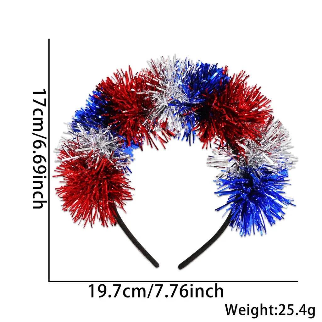 4th of July Patriotic Headband Red White Blue Stars Flag Hair Hoop for American Independence Day Party Decor Fits Adults Kids