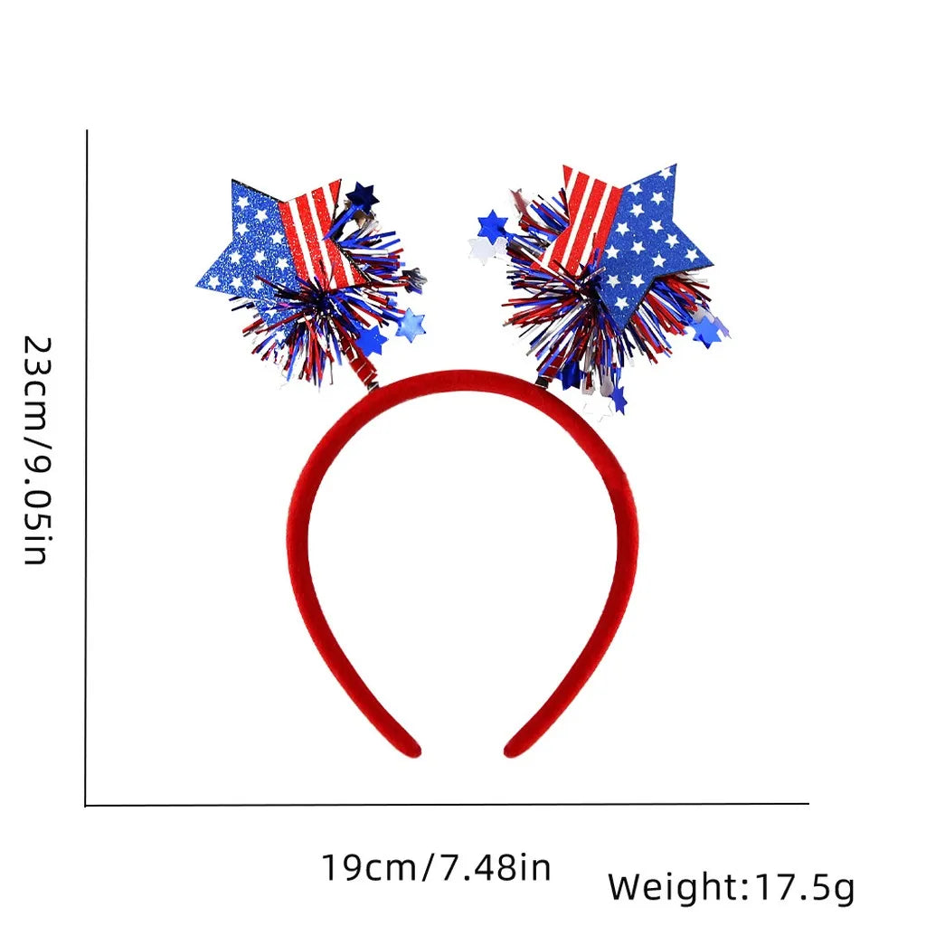 4th of July Patriotic Headband Red White Blue Stars Flag Hair Hoop for American Independence Day Party Decor Fits Adults Kids