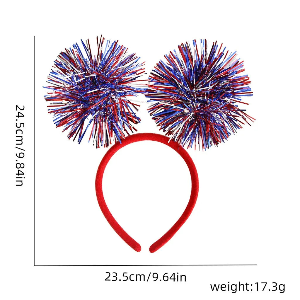 4th of July Patriotic Headband Red White Blue Stars Flag Hair Hoop for American Independence Day Party Decor Fits Adults Kids