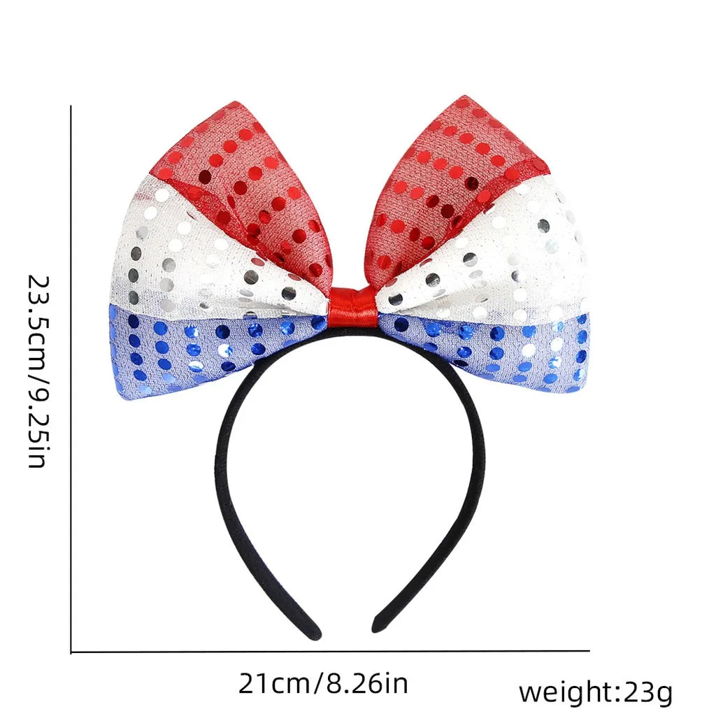 4th of July Patriotic Headband Red White Blue Stars Flag Hair Hoop for American Independence Day Party Decor Fits Adults Kids