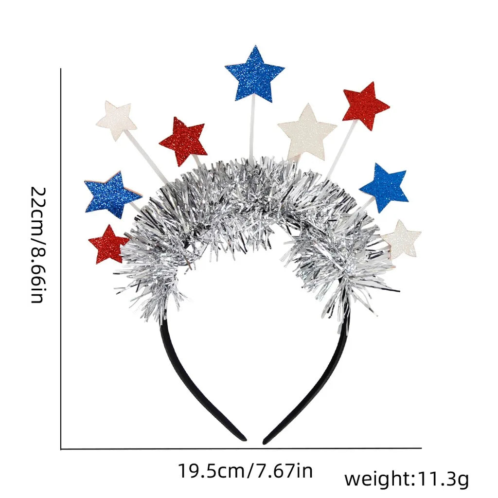 4th of July Patriotic Headband Red White Blue Stars Flag Hair Hoop for American Independence Day Party Decor Fits Adults Kids