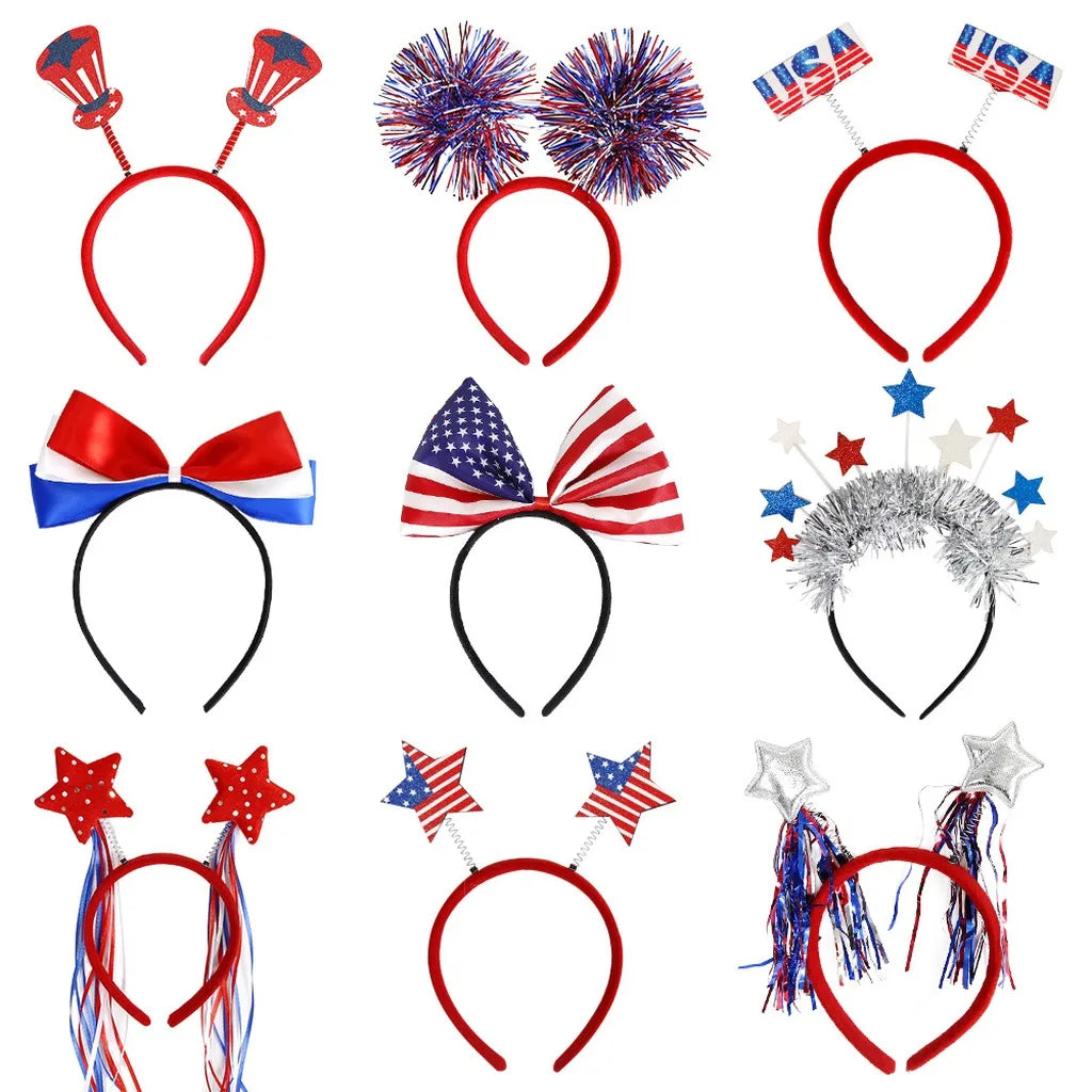 4th of July Patriotic Headband Red White Blue Stars Flag Hair Hoop for American Independence Day Party Decor Fits Adults Kids