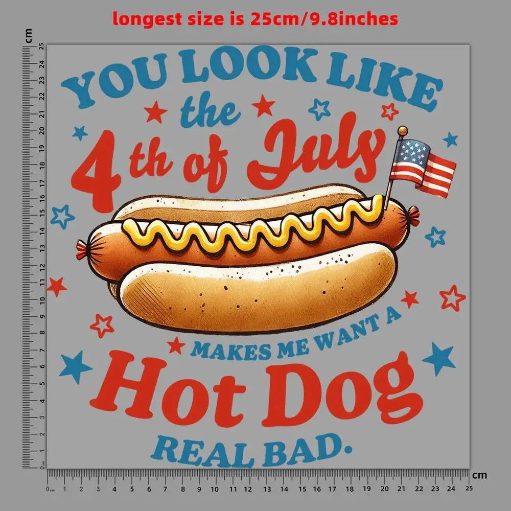 Fashion 4th Of July Hot Dog Hamburger Heat Transfer Patches For Clothes DIY A-Level Washable T-shirts Iron-on Thermal Stickers