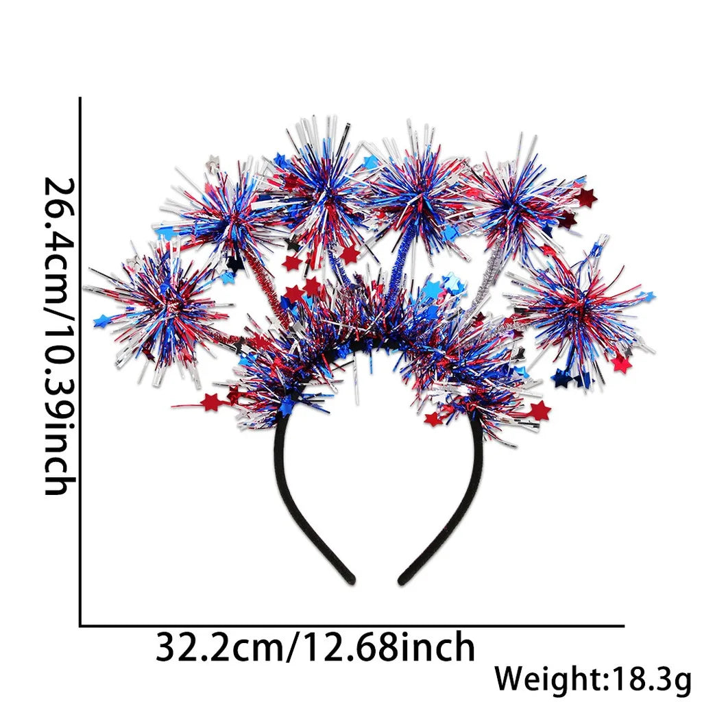 4th of July Patriotic Headband Red White Blue Stars Flag Hair Hoop for American Independence Day Party Decor Fits Adults Kids