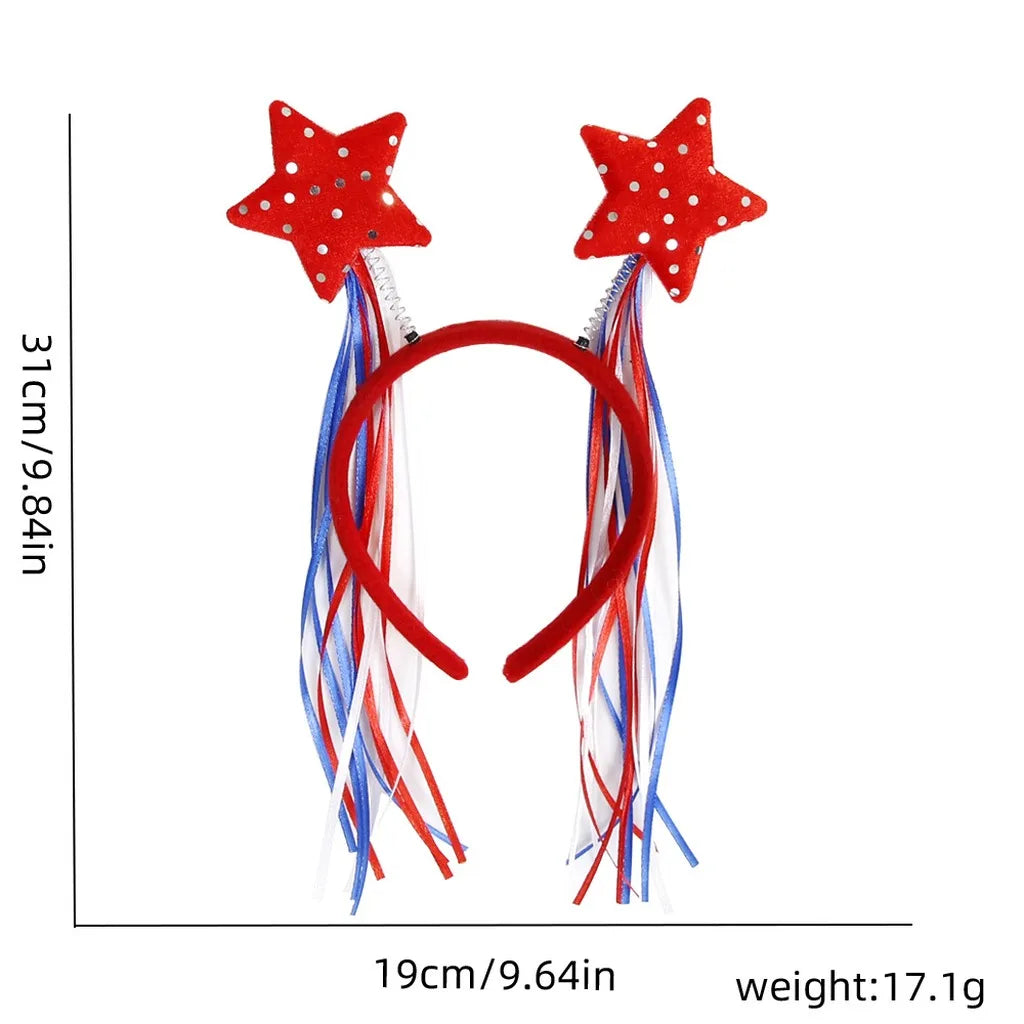 4th of July Patriotic Headband Red White Blue Stars Flag Hair Hoop for American Independence Day Party Decor Fits Adults Kids